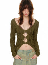 V-Neck Hollow Cable Knit Sweater - CHINASQUAD