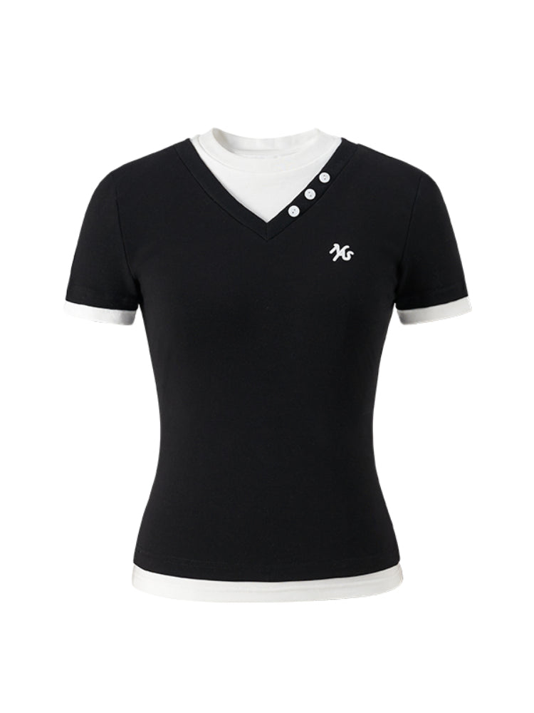 Faux Layered Short Sleeve T-shirt - CHINASQUAD