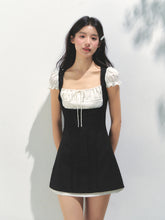 Black-White Contrast Two-piece Square Neck Dress - CHINASQUAD