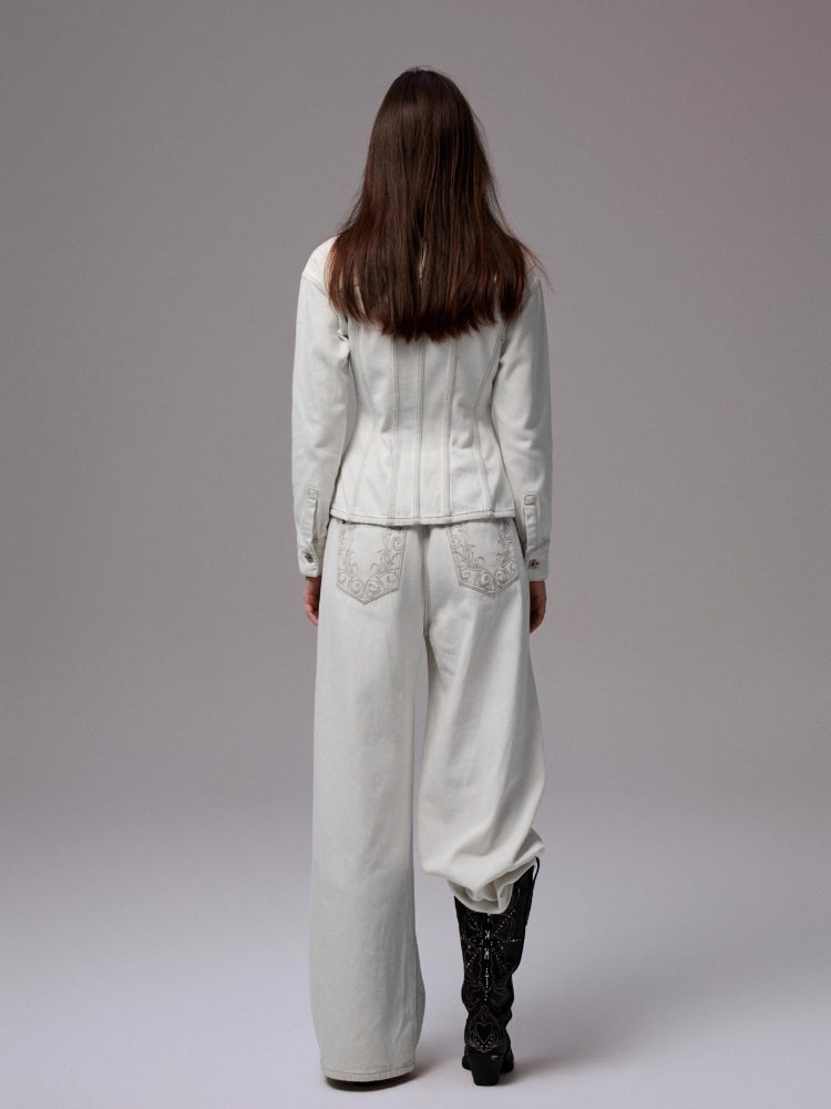 Vintage Washed Waist-Tailored Wide-Shoulder Jacket