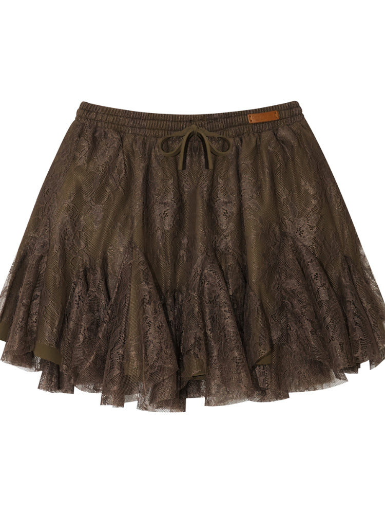 High-Waist Lace Tie Puff Skirt - CHINASQUAD