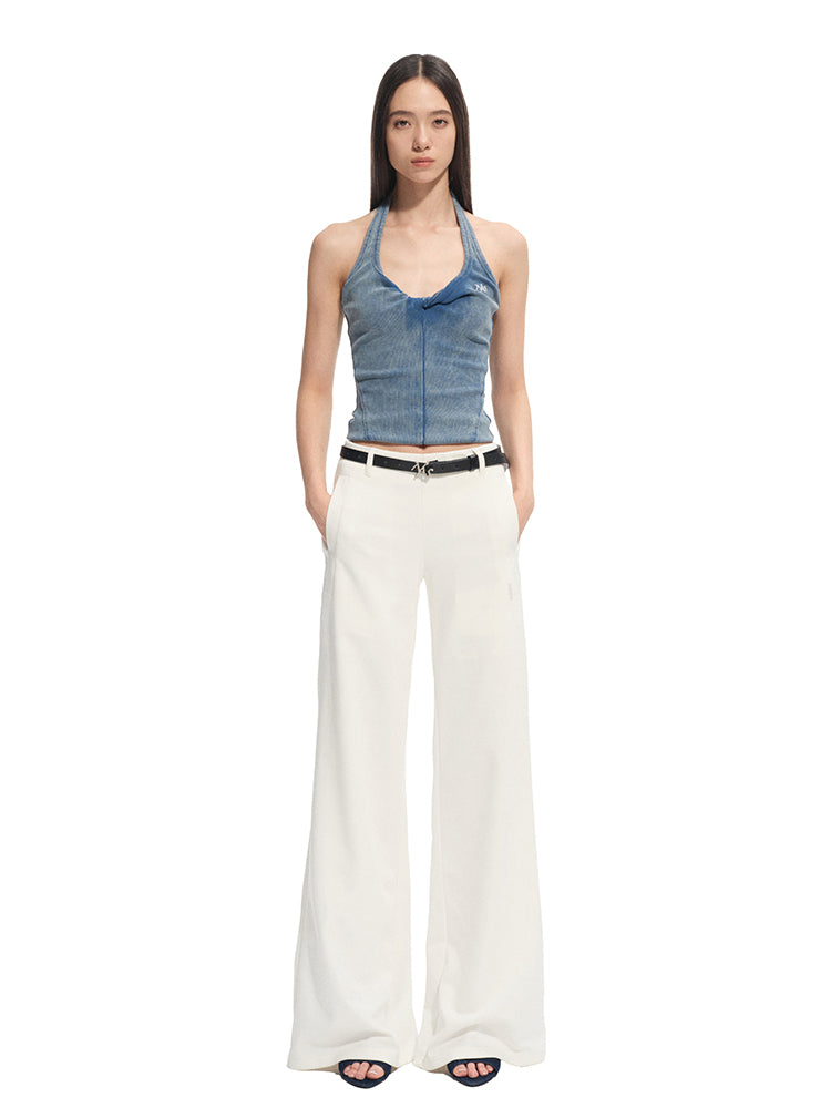 Denim-like Retro U-Neck Halter Tank Top - CHINASQUAD