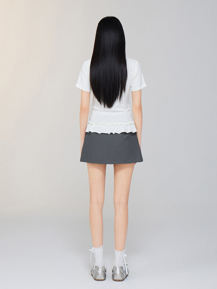 Ballet-style Bow-adorned Short sleeve Top - CHINASQUAD