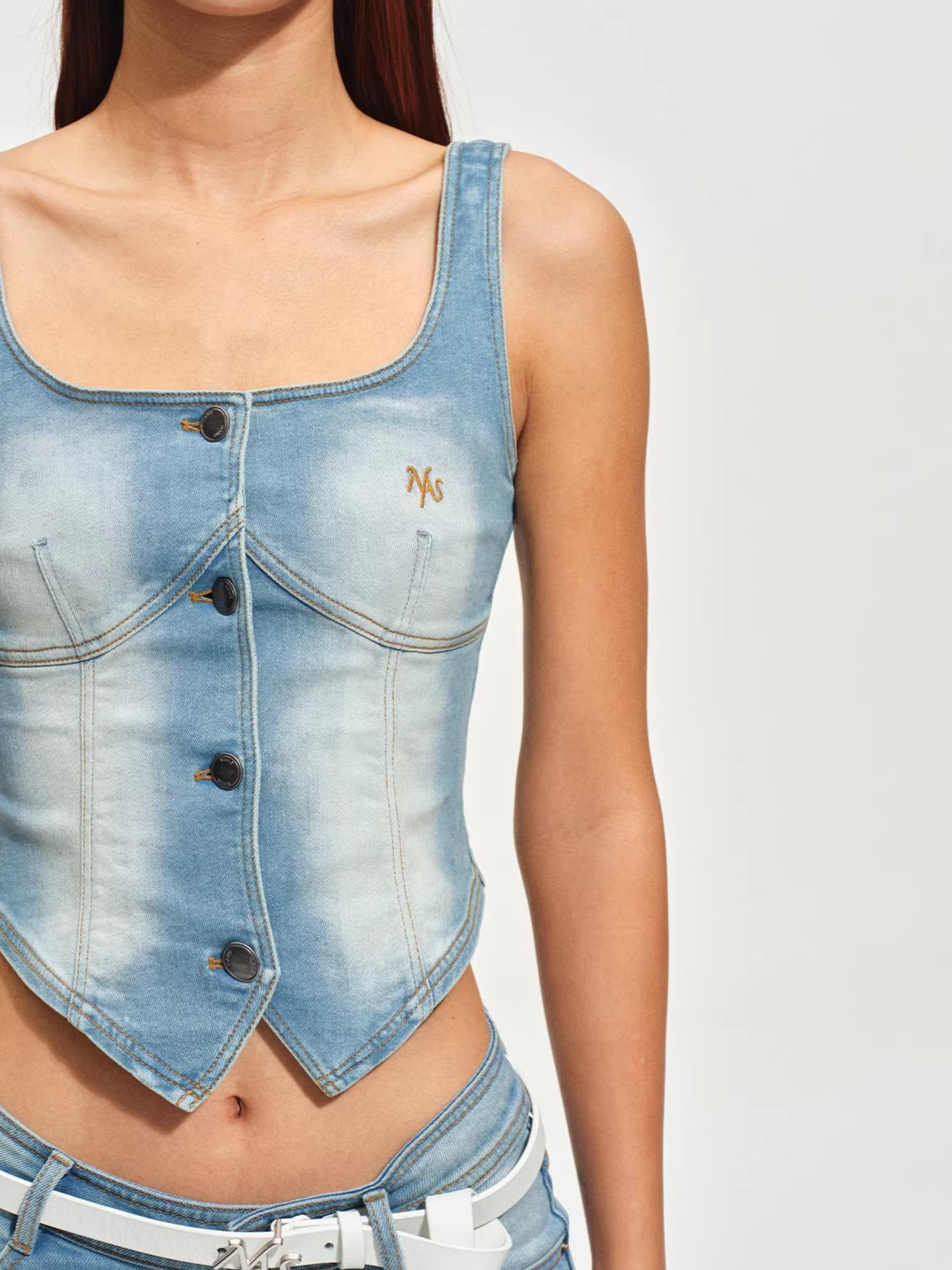 Washed Denim Bustier Tank