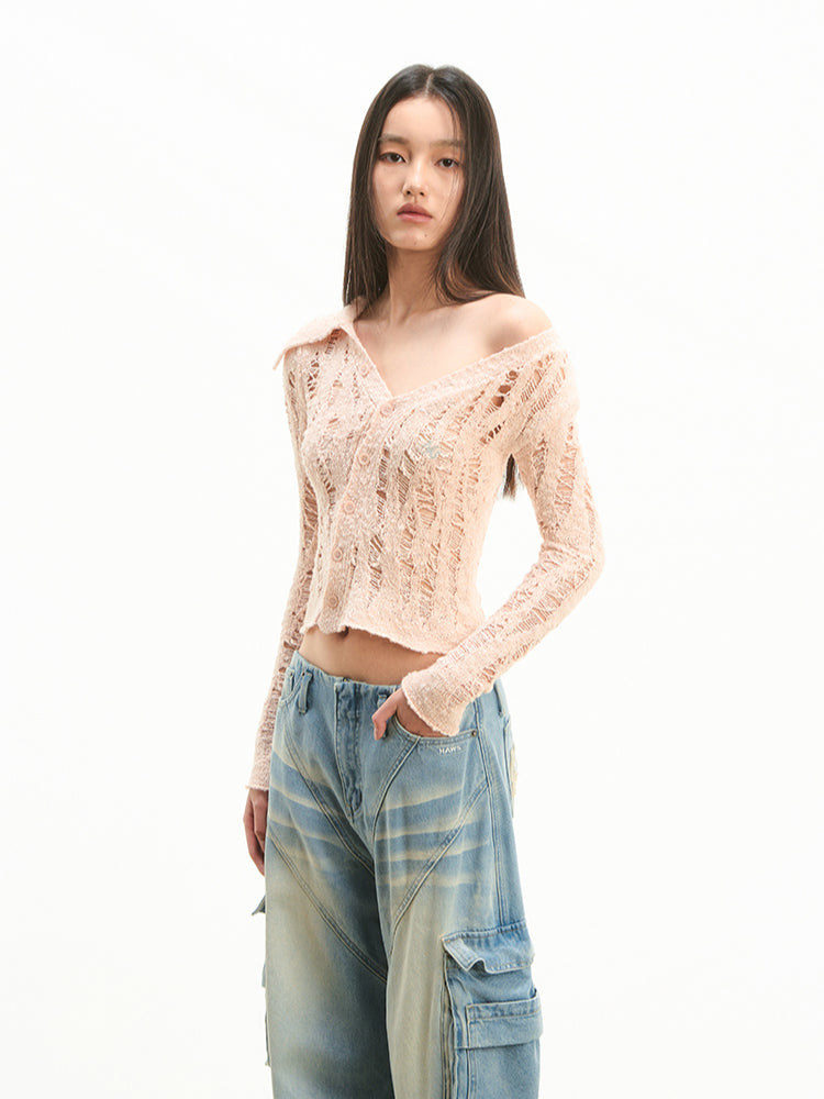 Asymmetrical Shoulder Knit Cardigan - CHINASQUAD