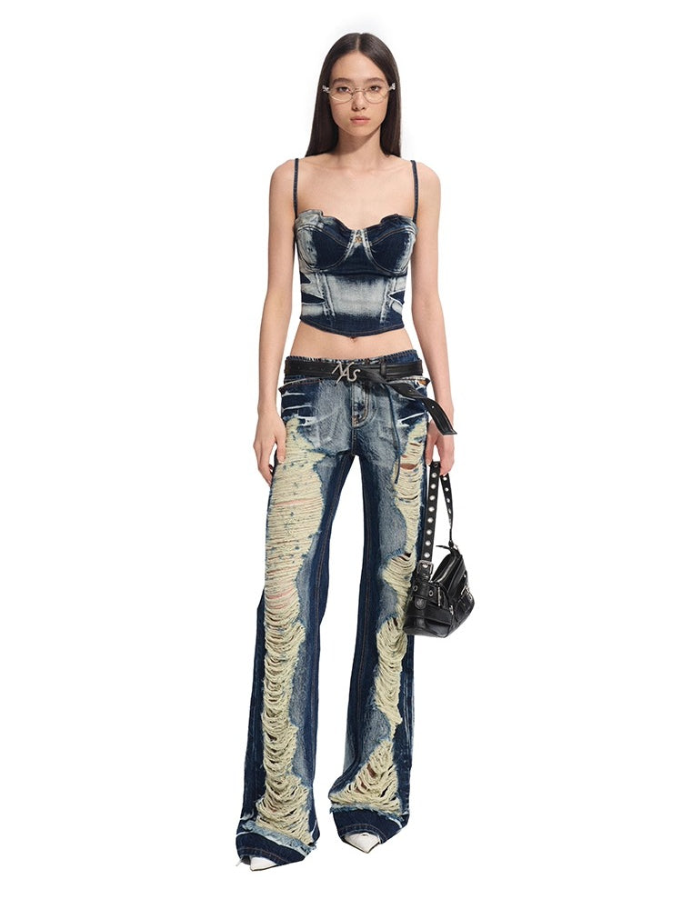 "Feria Series" Volcano Tie-dye Denim Camisole - CHINASQUAD