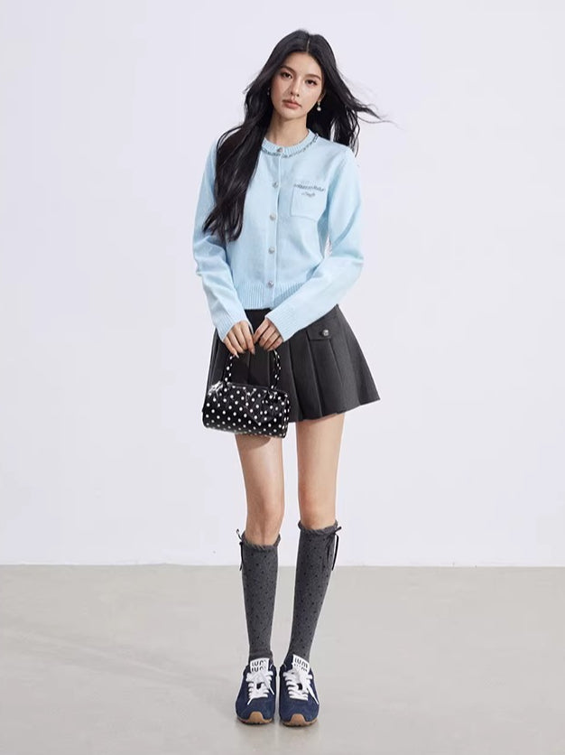 Shimmer-Thread Tweed-Inspired Knit Sweater