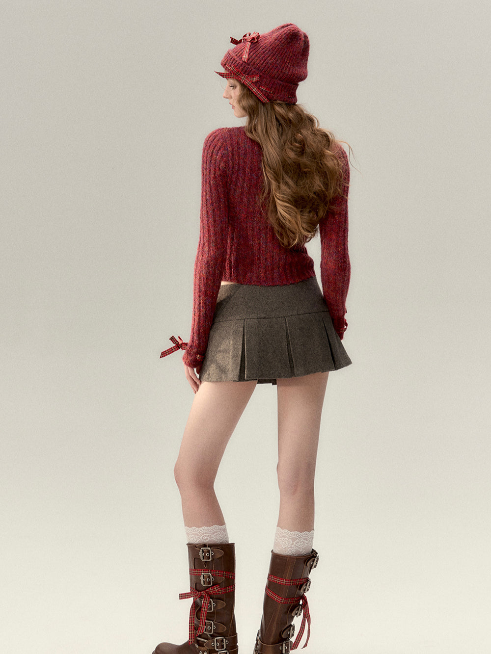 Bowknot Knit Cardigan & Hat & Scarf Set - CHINASQUAD