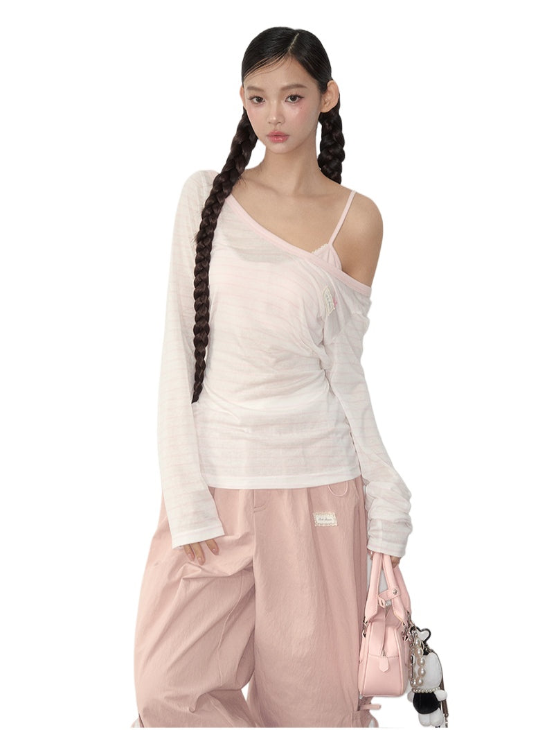 Blue & Pink Striped Cover-Up & Cami Set - CHINASQUAD