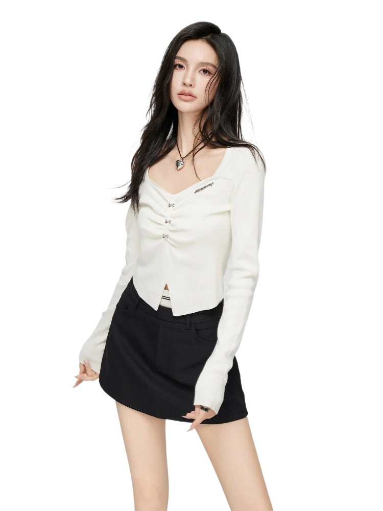 Black & White Wide Neckline Sweater - CHINASQUAD