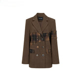 Wool Plaid Patchwork Mid-Length Coat - CHINASQUAD
