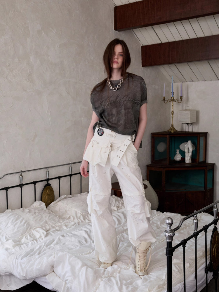 Embroidered Jacquard Multi-Pocket Cargo Pants