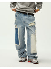 Asymmetric Patchwork Distressed Straight-Leg Jeans - CHINASQUAD