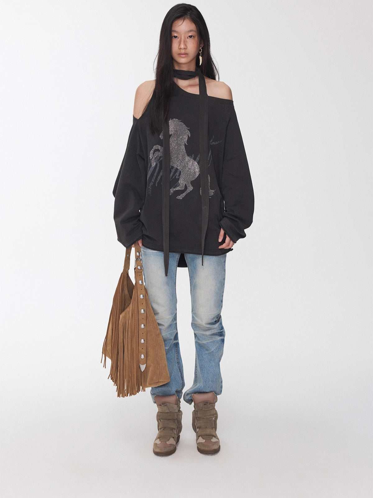 Vintage Pleated Washed Slim Curved Denim Pants - CHINASQUAD