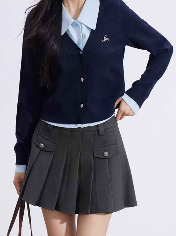 Layered-Effect Knit Polo Top