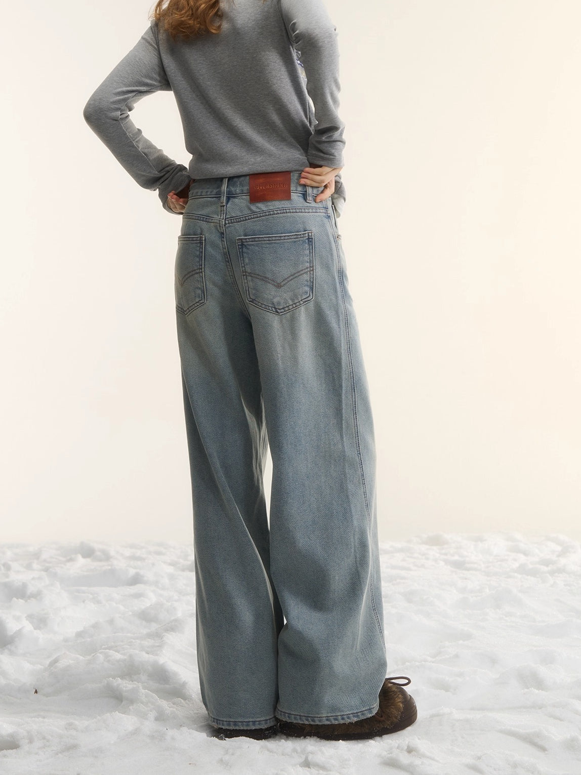 Washed Distressed Straight-Leg Denim Jeans