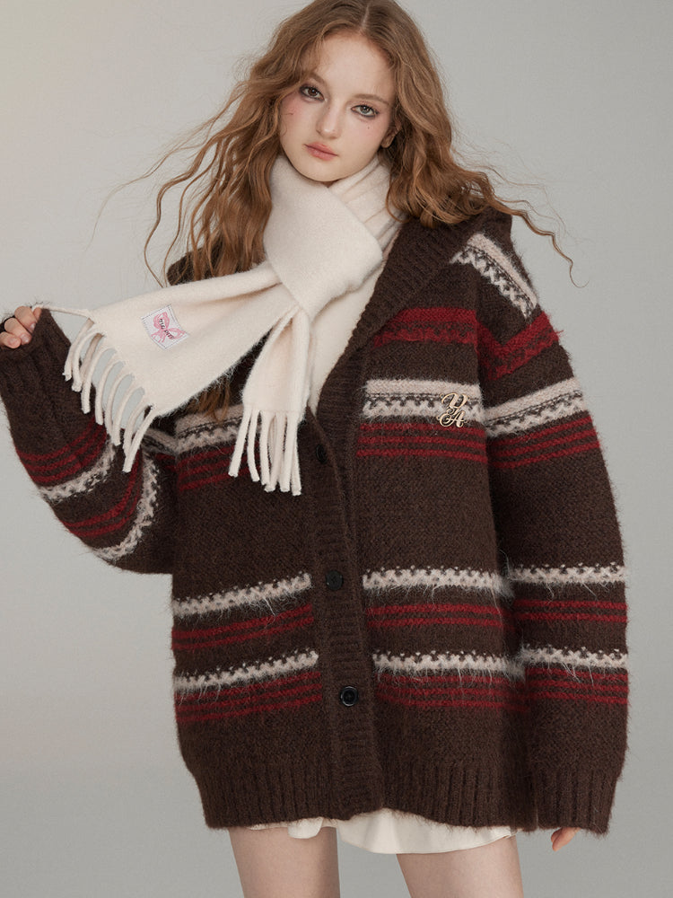 Striped Hooded Knit Cardigan - CHINASQUAD