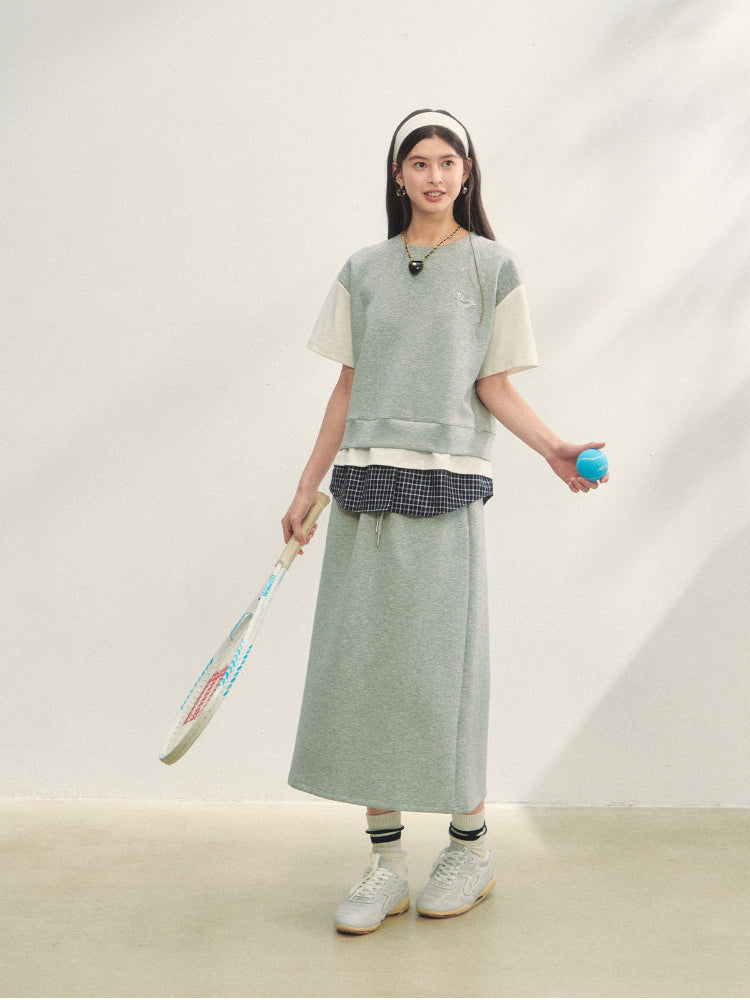 Fake 3-Piece Plaid Short-Sleeve T-shirt & Skirt Set - CHINASQUAD