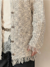 Frayed Edges Wool Mid-Length Knit Cardigan - CHINASQUAD