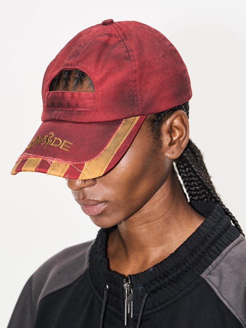 Distressed Washed Adjustable Patchwork Baseball Cap