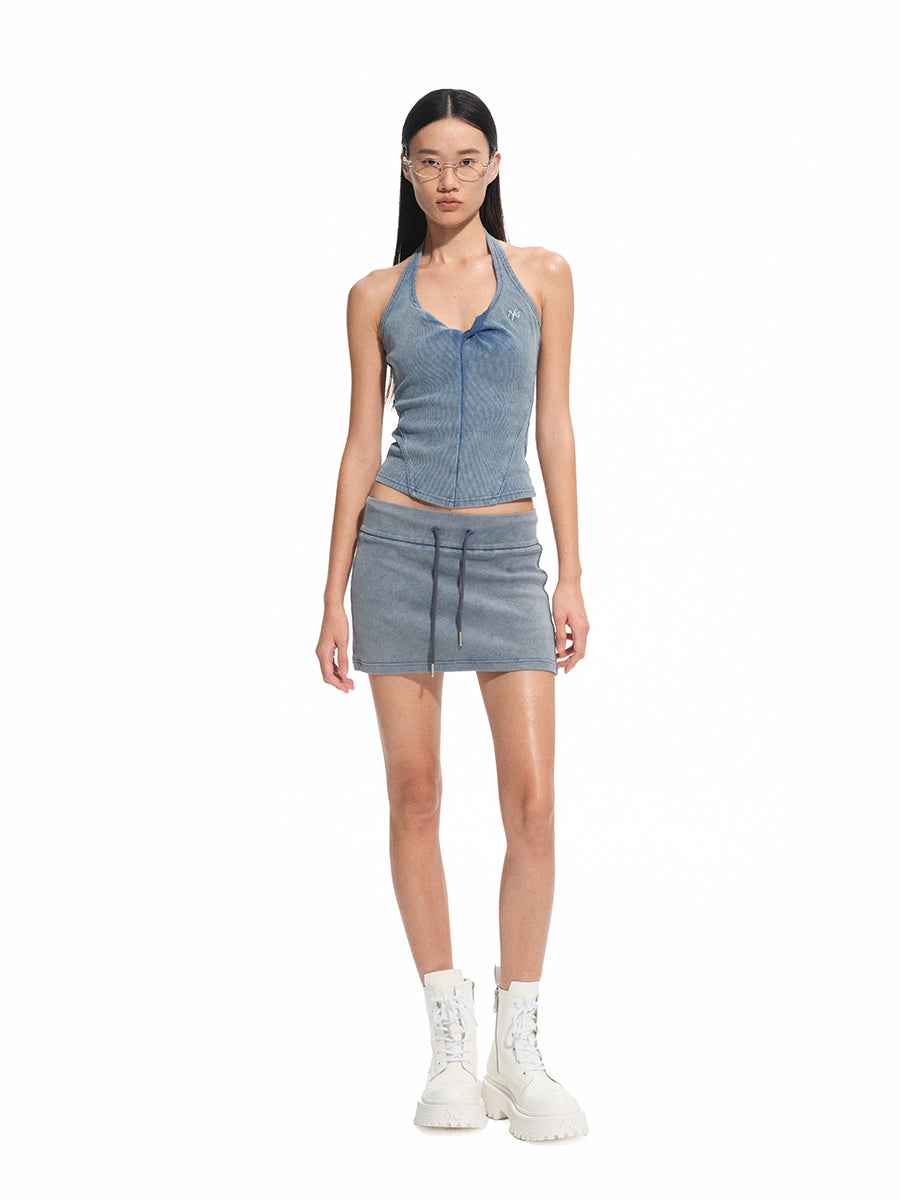 Denim-like Retro U-Neck Halter Tank Top - CHINASQUAD