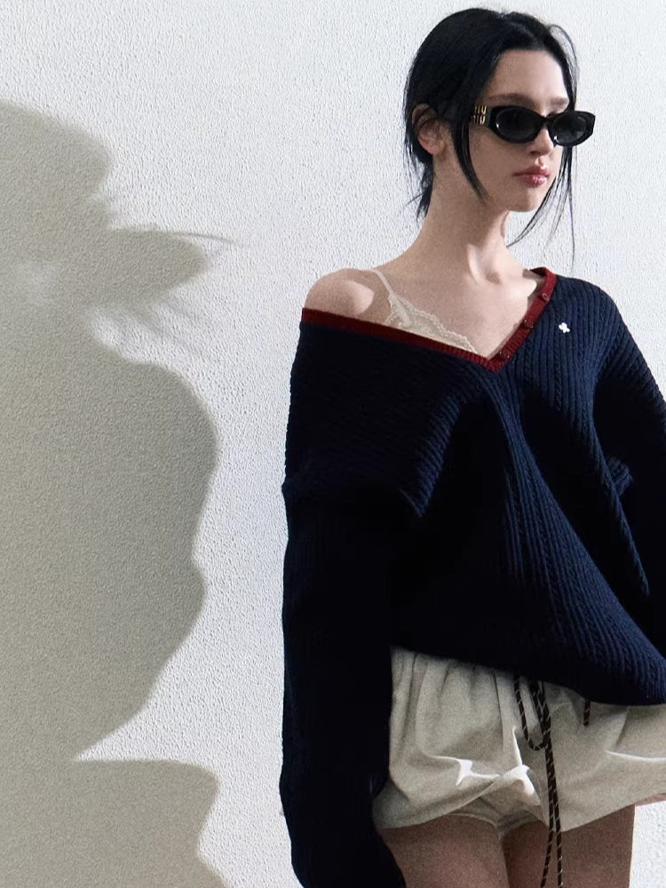 Ribbed Cable-Knit Wool-Blend V-Neck Top