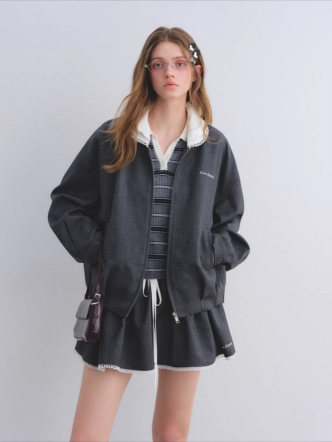 Ruffle Collar Cropped Peplum Jacket Set