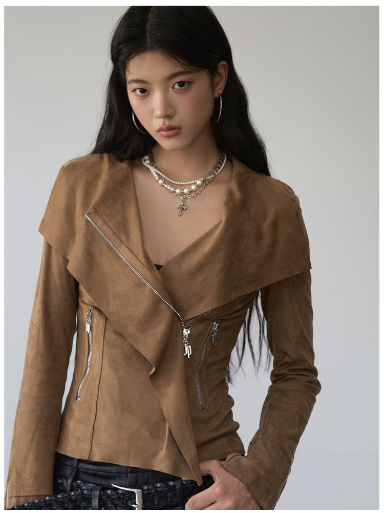 Large Collar Short Suede Jacket - CHINASQUAD