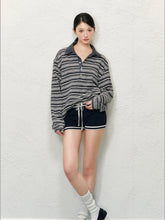 Striped Color-block Polo Collar Long Sleeve T-shirt - CHINASQUAD