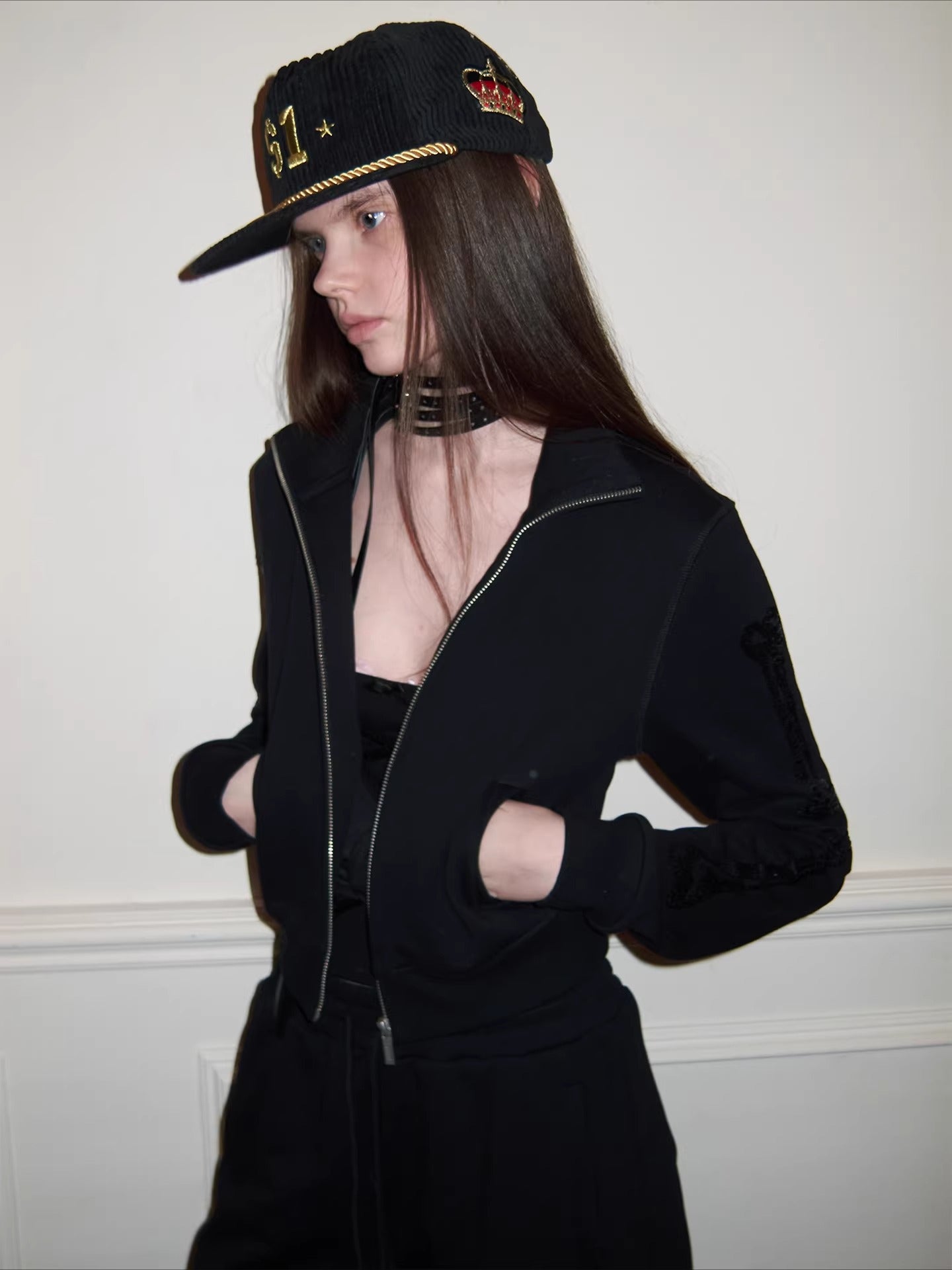 Stand-Collar Cropped Sweatshirt & Jogger Set