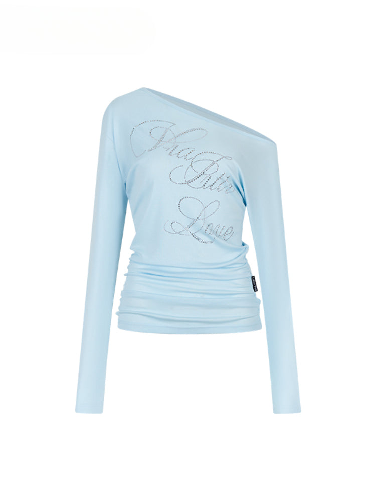 One-Shoulder Rhinestone T-shirt & Tank Top Set - CHINASQUAD