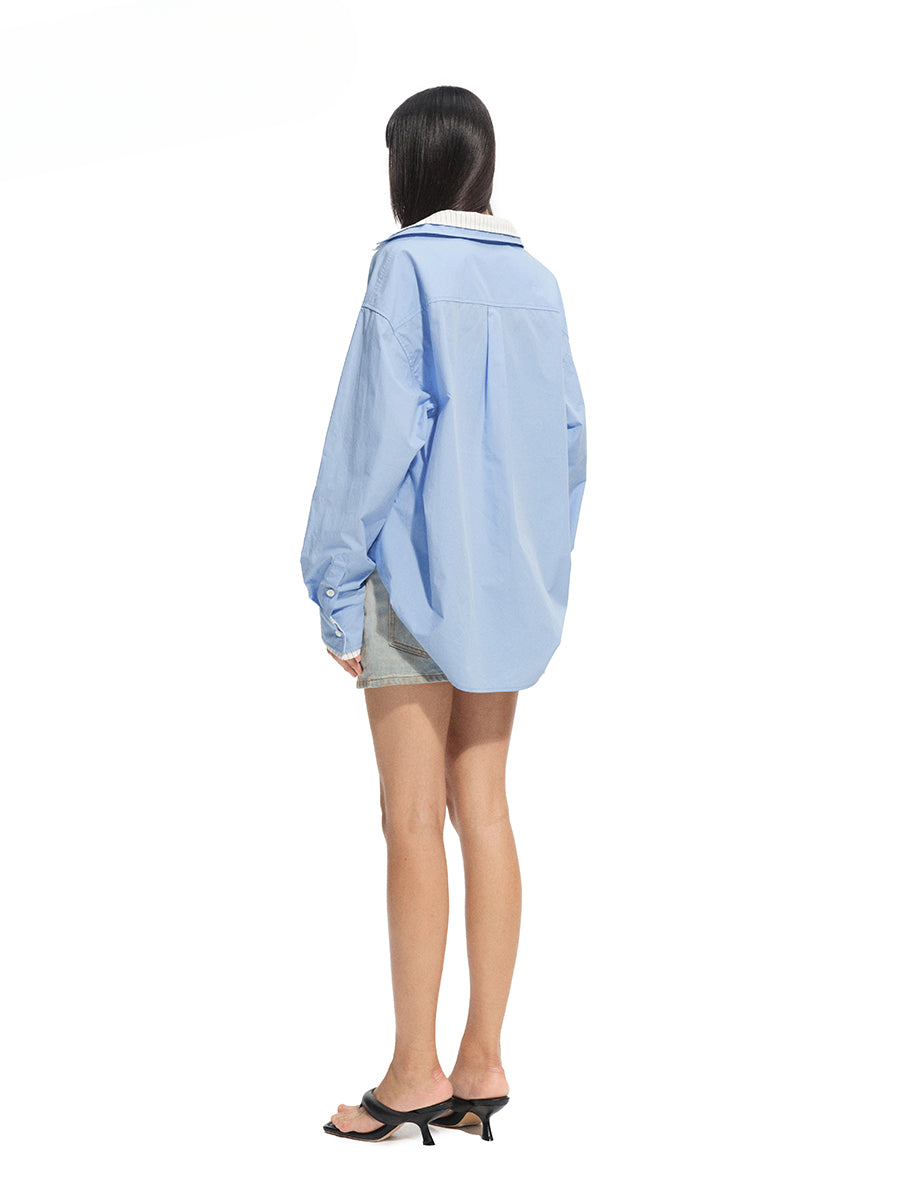 Wrinkle-Resistant Striped Fake Two-Piece Silhouette Collared Shirt - CHINASQUAD