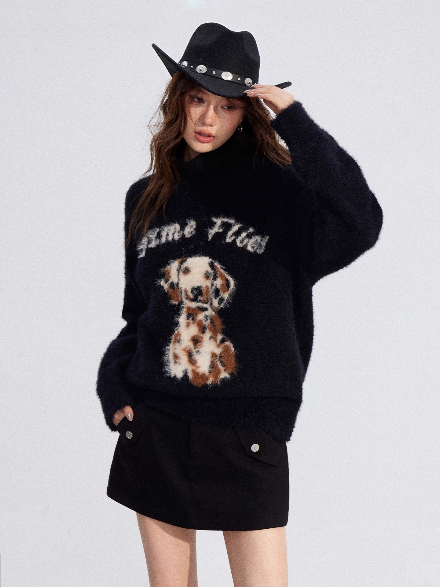 Cartoon Puppy Plush Knit Sweater