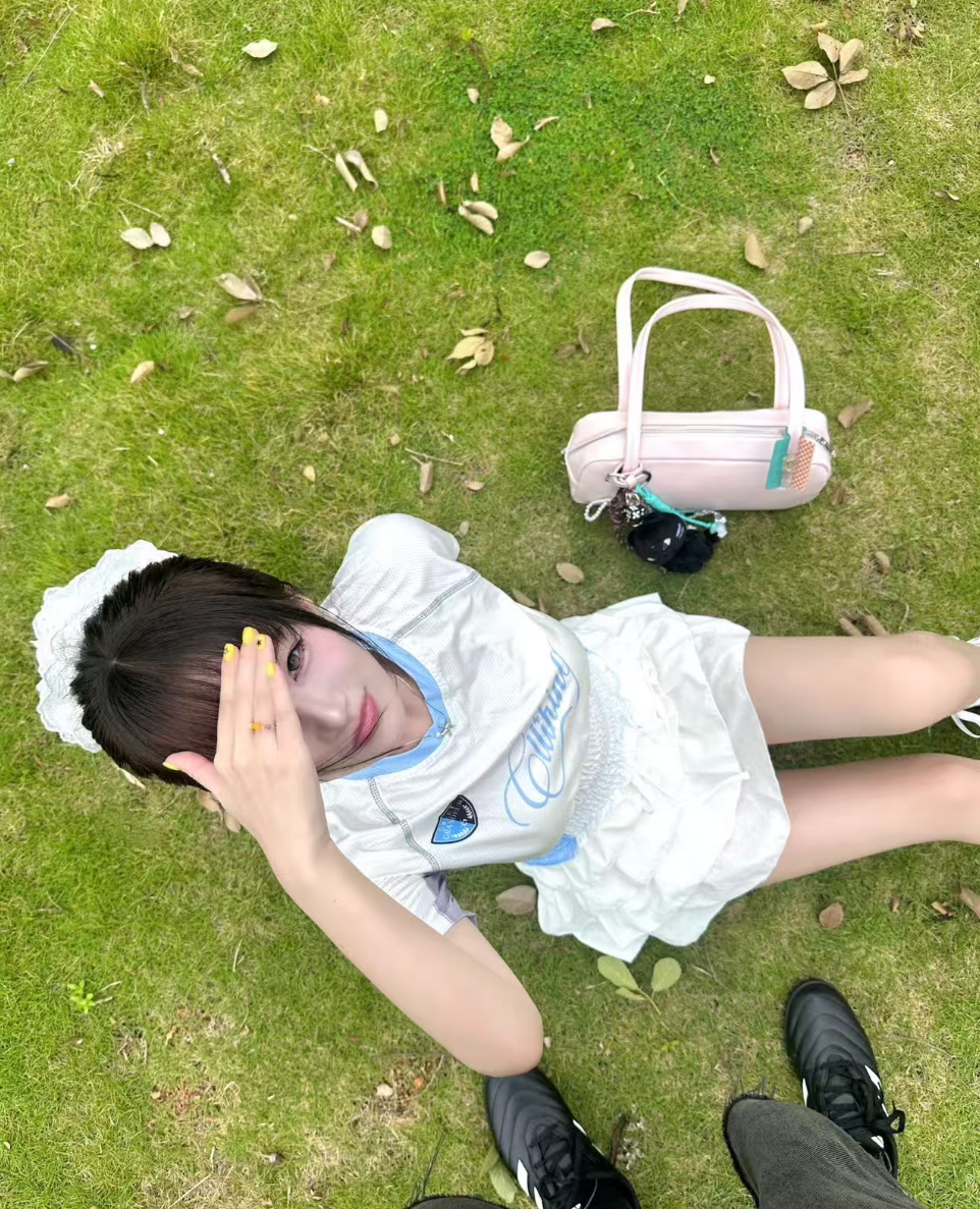 White & Blue V-neck Smocked Jersey Baby Tee