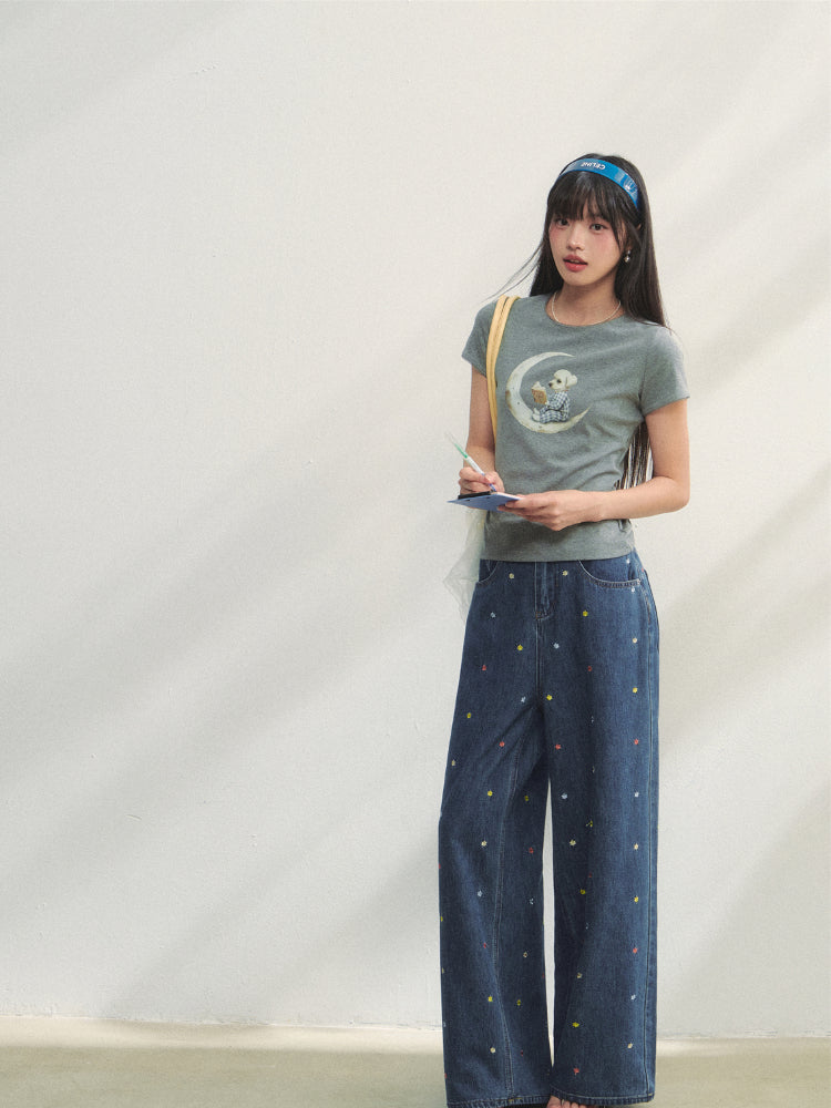 Grey Printed Slim-Fit Knit T-Shirt - CHINASQUAD