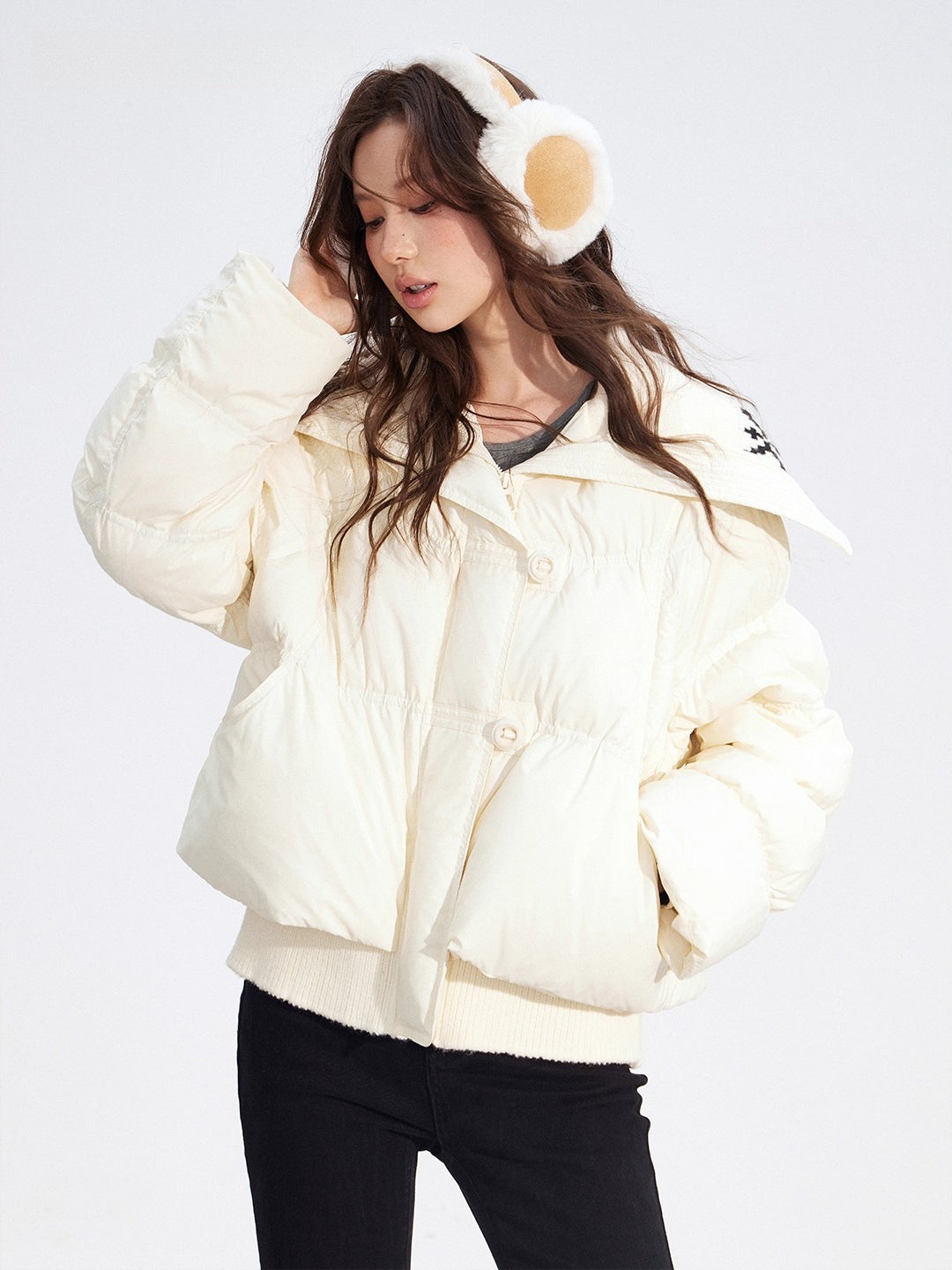 Contrast Panel Sailor Collar Down Jacket