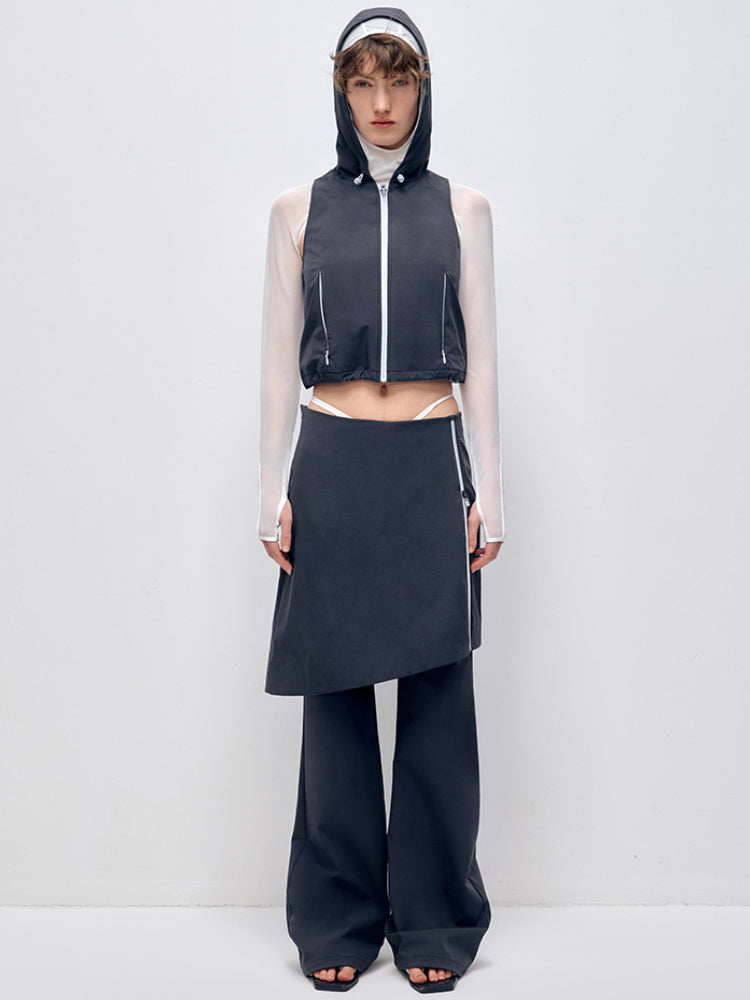 Color-block Hooded Zipper Vest & Pant Set
