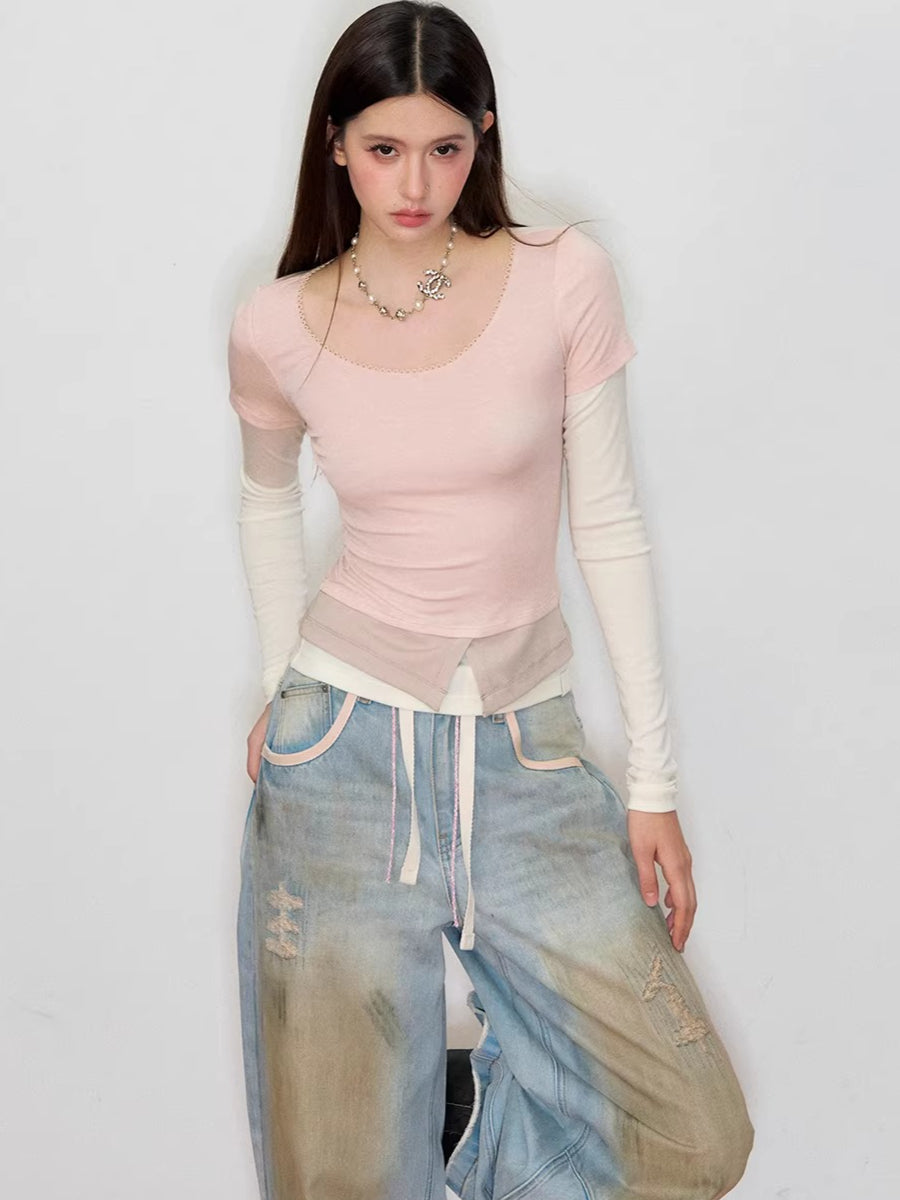 Faux Layered Long-Sleeve T-Shirt