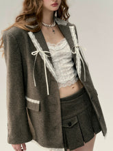 Taupe Lace Wool Blazer - CHINASQUAD
