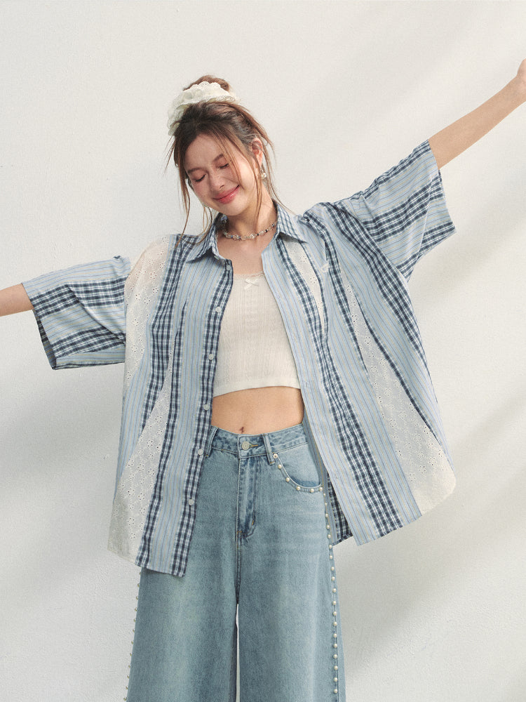 Lace - Plaid Embroidered Shirt - CHINASQUAD