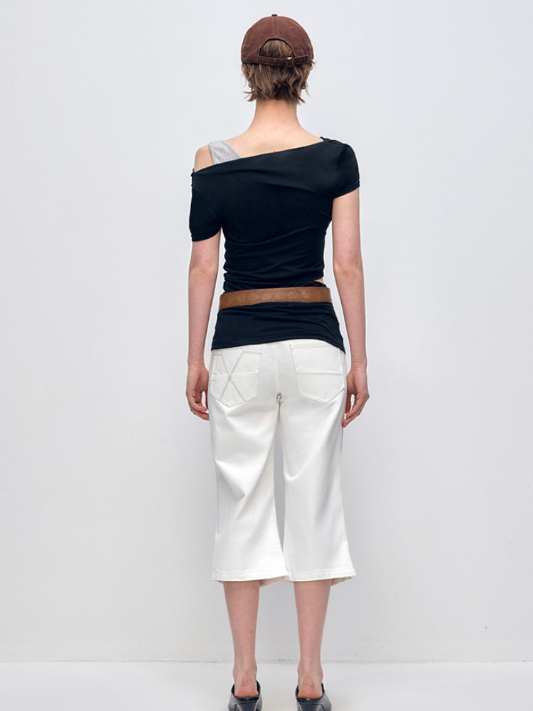 Slanted Shoulder Strap Short-Sleeve T-shirt - CHINASQUAD