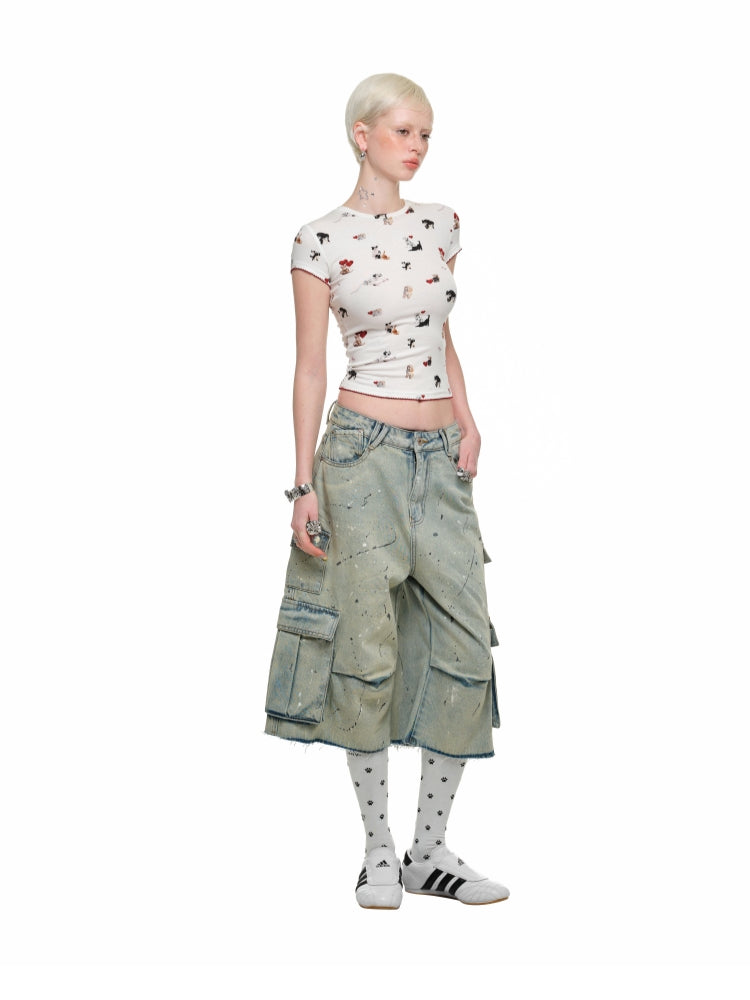 Printed Denim Shorts - CHINASQUAD