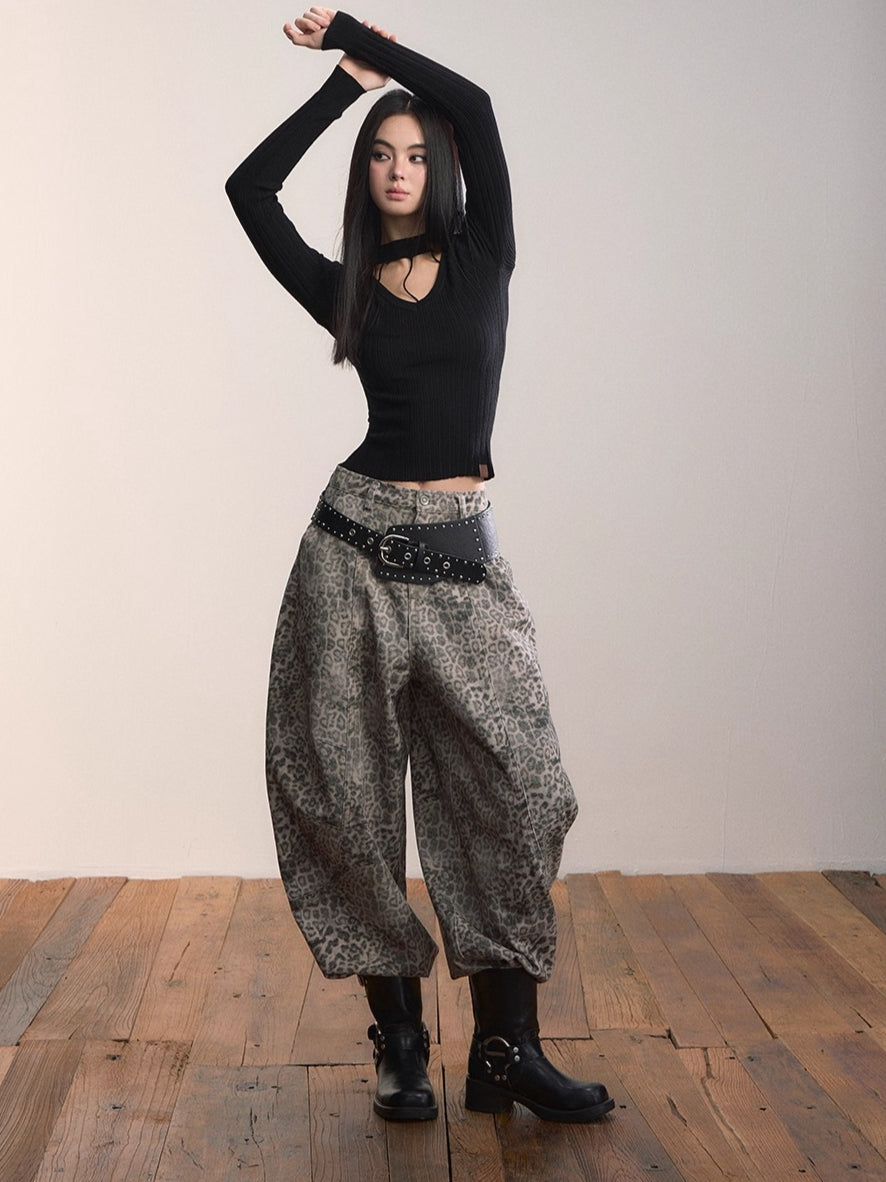 Leopard Print Relaxed Denim Jeans