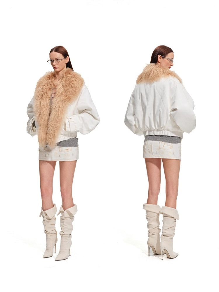 Polar Shearling Collar Denim Down Jacket