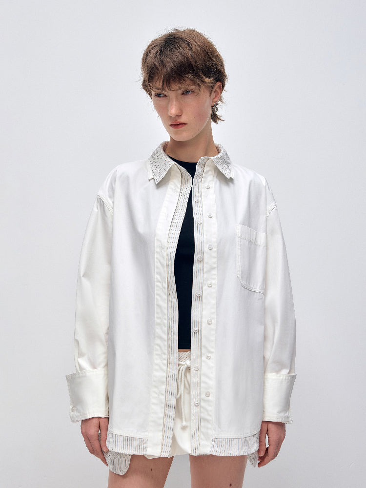 Color Block Striped Loose Shirt & Short Set - CHINASQUAD