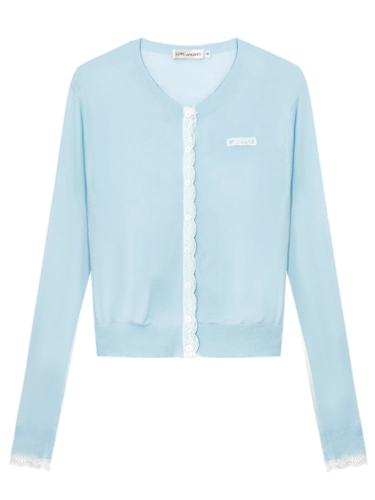 Lace Trimmed Crew Neck Knitted Cardigan Set - CHINASQUAD