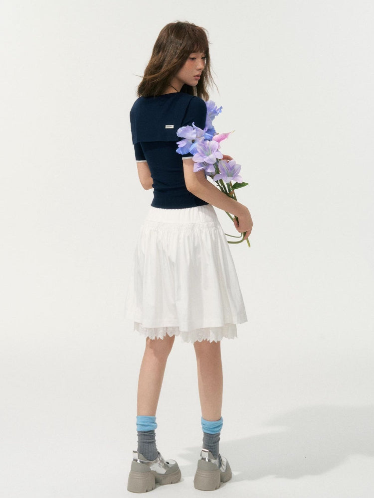 Preppy Style Collared Tie Knit Top - CHINASQUAD