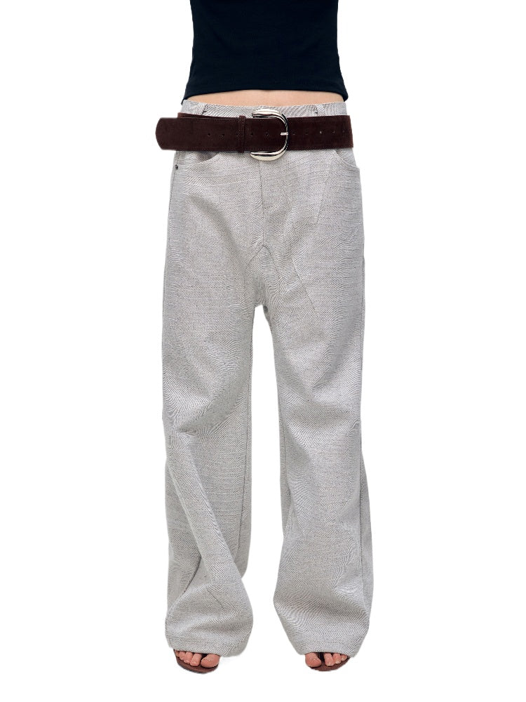 Gray Twill Low-Crotch Straight Leg Suit Pants - CHINASQUAD