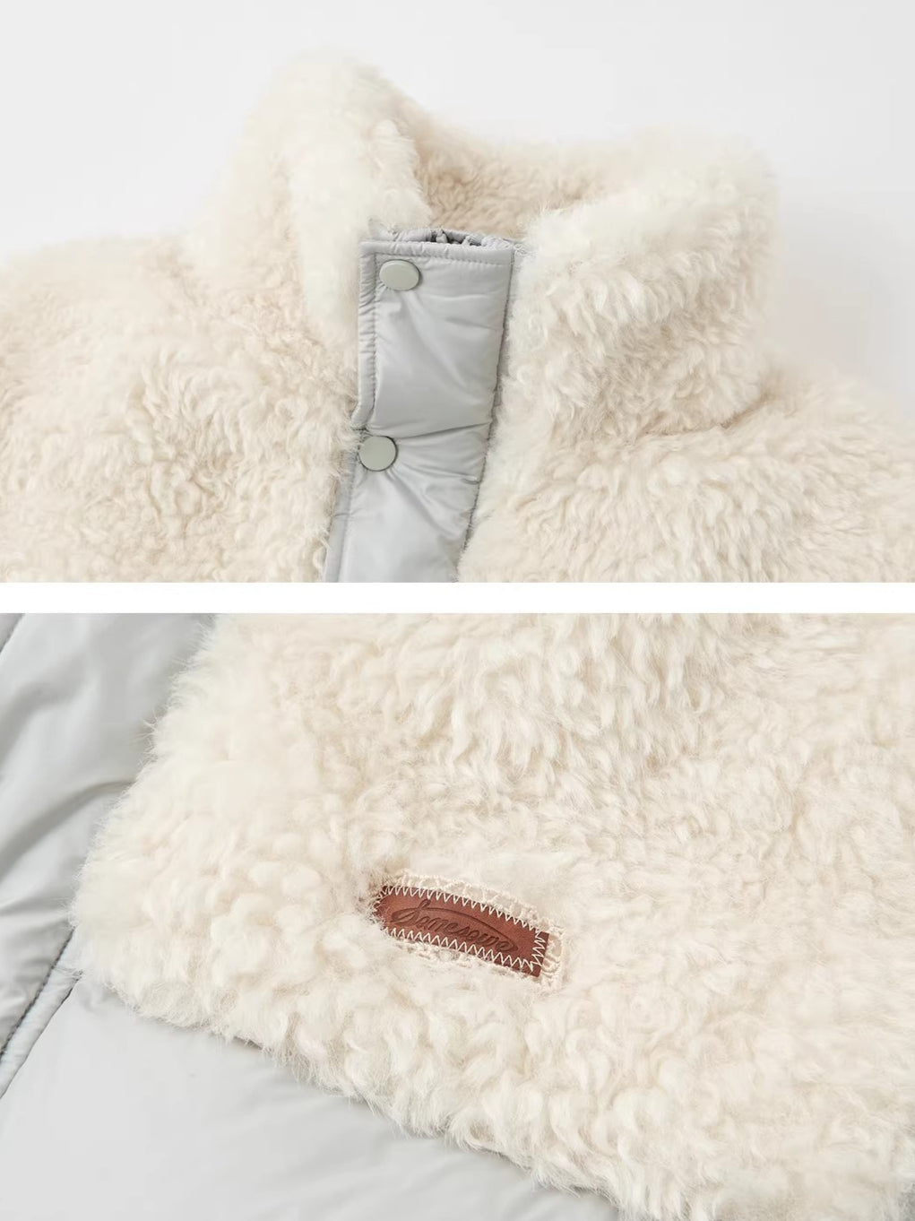 Shearling-Panel Stand-Collar Down Jacket