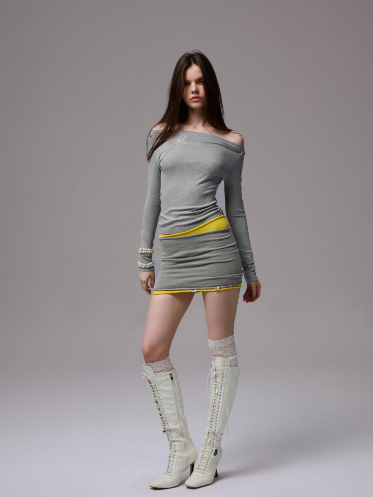 Rhinestone One-Shoulder Long-Sleeve T-Shirt - CHINASQUAD